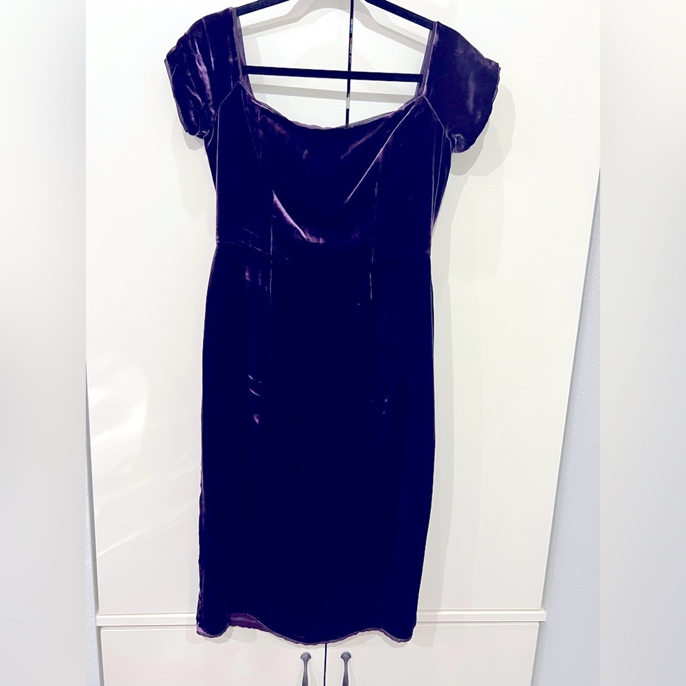 BCBG Maxazria purple velvet Bardot dress, size 10